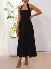 Little Black Halter Midi Dress